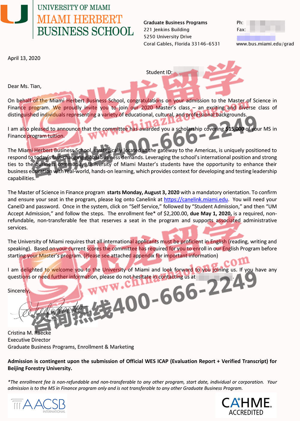 田xiaoman-迈阿密大学-金融专业硕士offer-北京兆龙留学.jpg